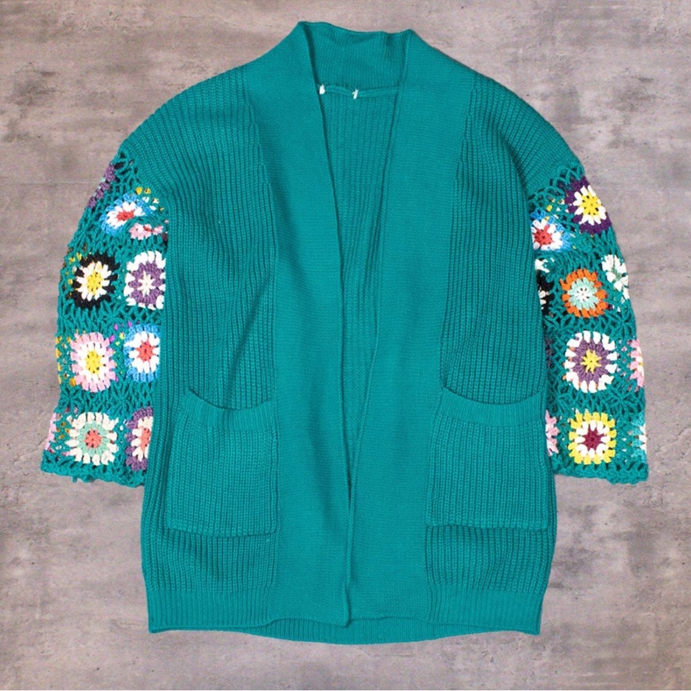 VIntage Y2K 2000's Teal Flower Corset Story MFG Bode Syle‎ Baggy Cardigan Shawl